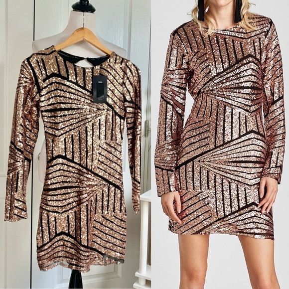 Zara Dresses & Skirts - NWT Zara Rose Gold Sequin Backless Cocktail Dress